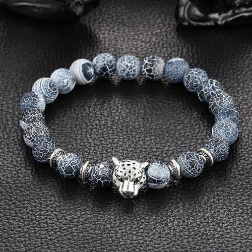 Leopard Charm Natural Stone Beads Bracelet Cracked Stone - Silver Bracelets