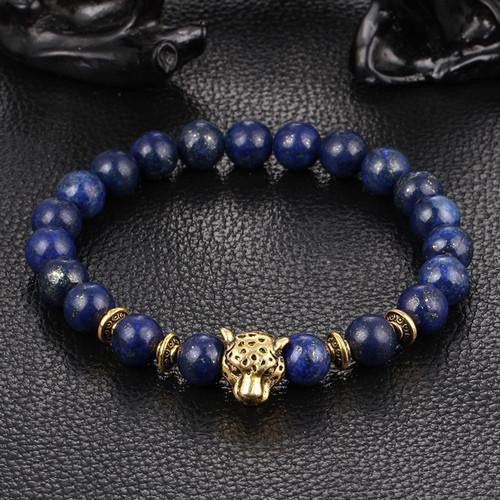 Leopard Charm Natural Stone Beads Bracelet Lapis Lazuli - Gold Bracelets