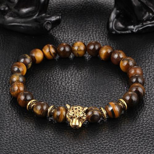 Leopard Charm Natural Stone Beads Bracelet Tiger Eye - Gold Bracelets