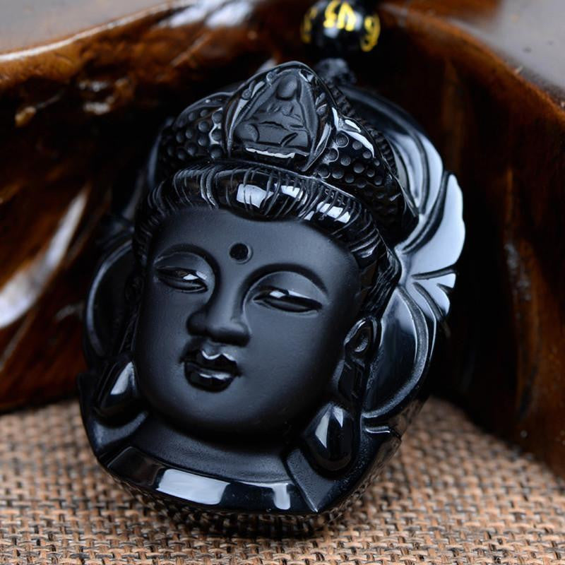 Natural Obsidian Buddha Pendants Necklace Necklaces