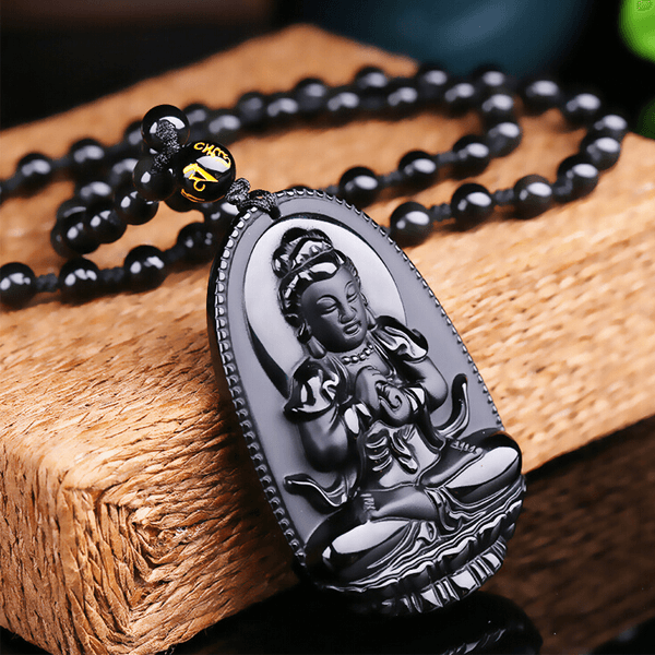 Natural Obsidian Hand Carved Buddha Amulet Pendant Necklace Necklaces