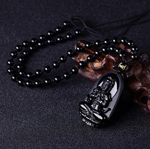 Natural Obsidian Hand Carved Buddha Amulet Pendant Necklace Necklaces