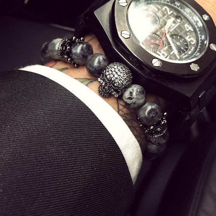 Royal Skull Natural Labradorite Stone Beads Bracelet Bracelets