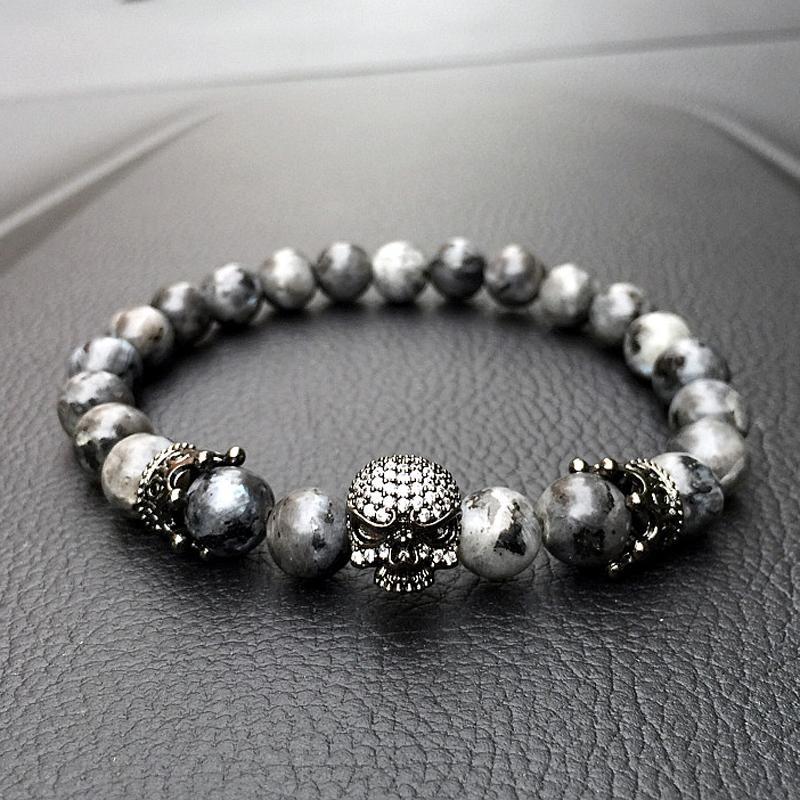 Royal Skull Natural Labradorite Stone Beads Bracelet Bracelets