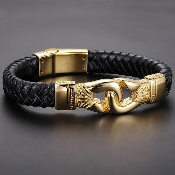 Stainless Steel Aztec Braided Leather Bracelet Gold Bracelets