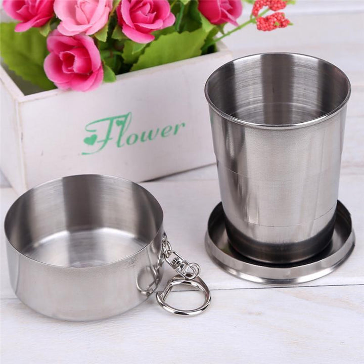 Stainless Steel Camping Collapsible Cup with Keychain L (250ml | 8.4oz) Surivival Gear