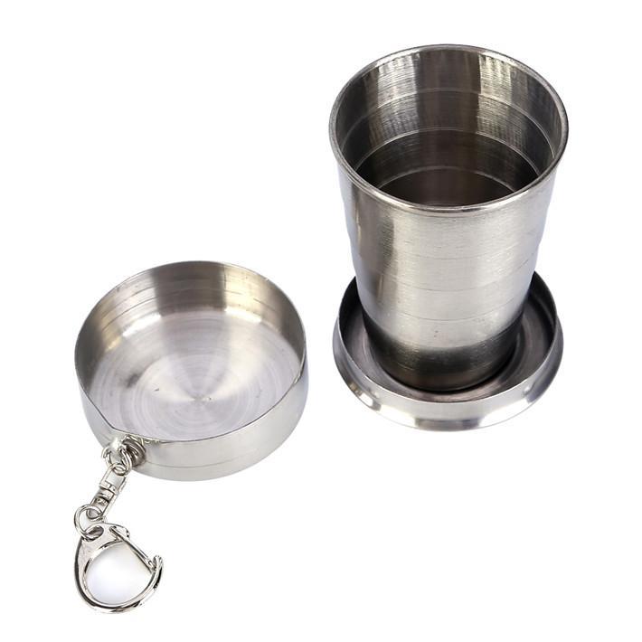 Stainless Steel Camping Collapsible Cup with Keychain Surivival Gear