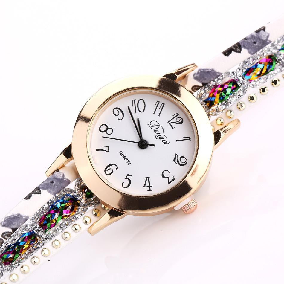 Stainless Steel Floral Crystal Studded Wrap Bracelet Watch Watches