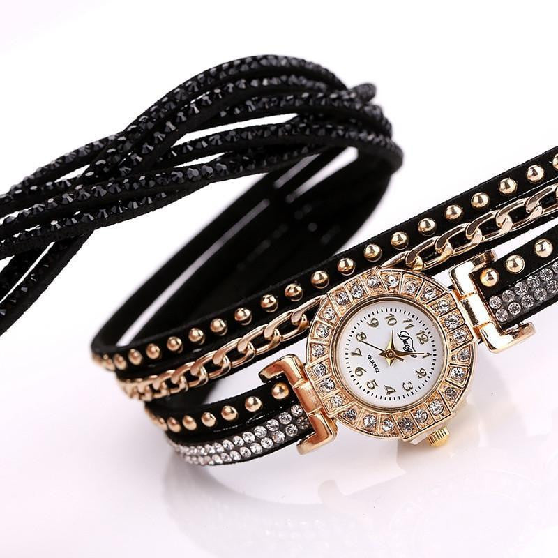 Stainless Steel Floral Crystal Studded Wrap Bracelet Watch Watches