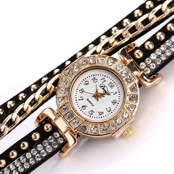 Stainless Steel Floral Crystal Studded Wrap Bracelet Watch Watches