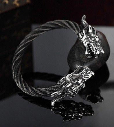 Stainless Steel Twisted Cable Dragon Open Bangle Black Bracelets