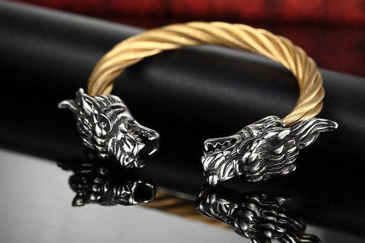 Stainless Steel Twisted Cable Dragon Open Bangle Bracelets