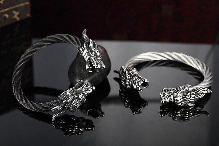 Stainless Steel Twisted Cable Dragon Open Bangle Bracelets