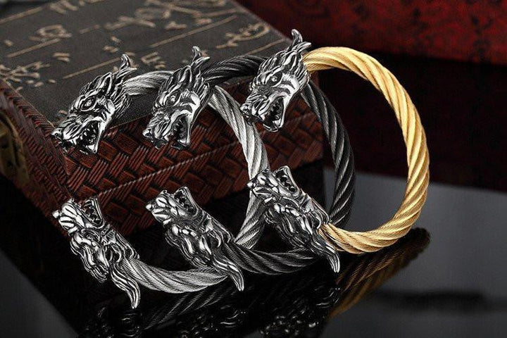 Stainless Steel Twisted Cable Dragon Open Bangle Bracelets