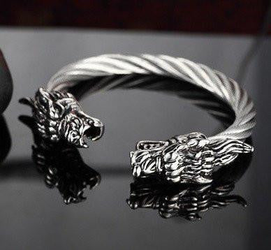 Stainless Steel Twisted Cable Dragon Open Bangle Silver Bracelets