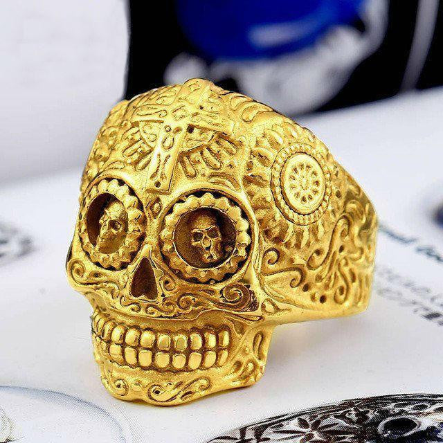 Sugar Skull Ring 8 / Gold Rings