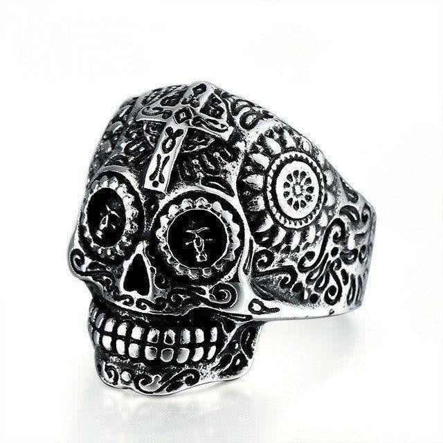 Sugar Skull Ring 8 / Silver Rings