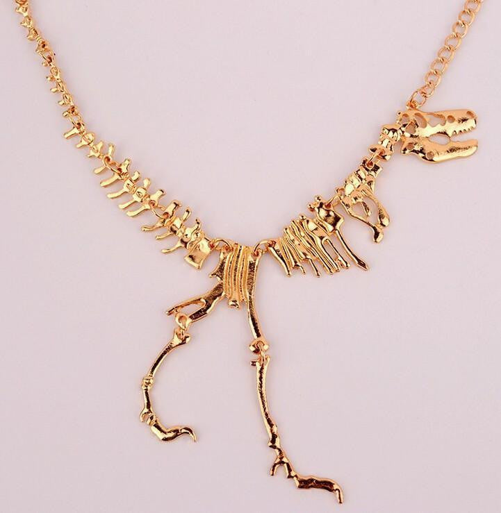 T-Rex Skeleton Necklace Gold Necklaces