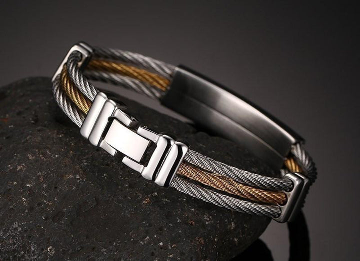 Two Tone Stainless Steel Twisted Cable Cross Bracelet Bracelets