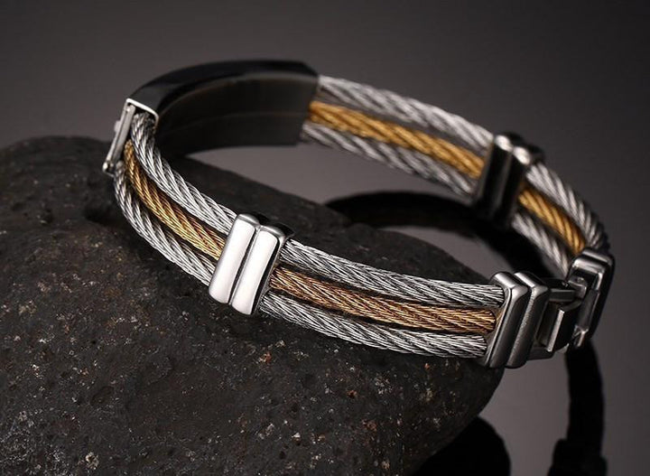 Two Tone Stainless Steel Twisted Cable Cross Bracelet Bracelets