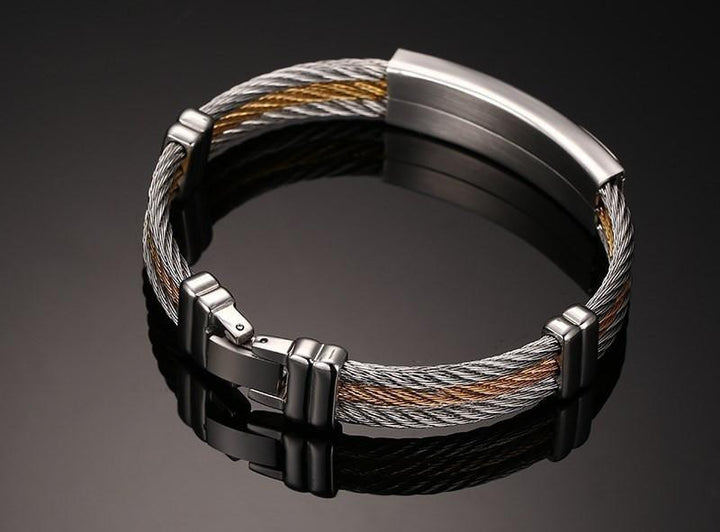 Two Tone Stainless Steel Twisted Cable Cross Bracelet Bracelets