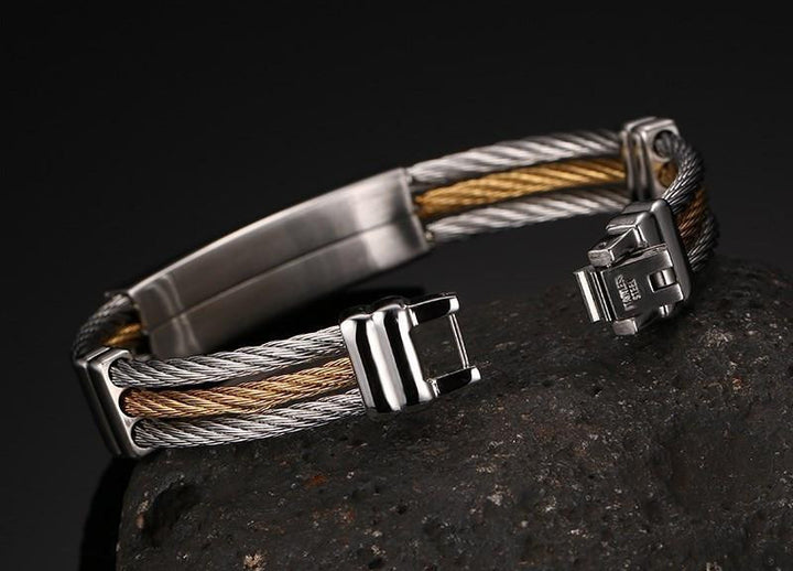 Two Tone Stainless Steel Twisted Cable Cross Bracelet Bracelets