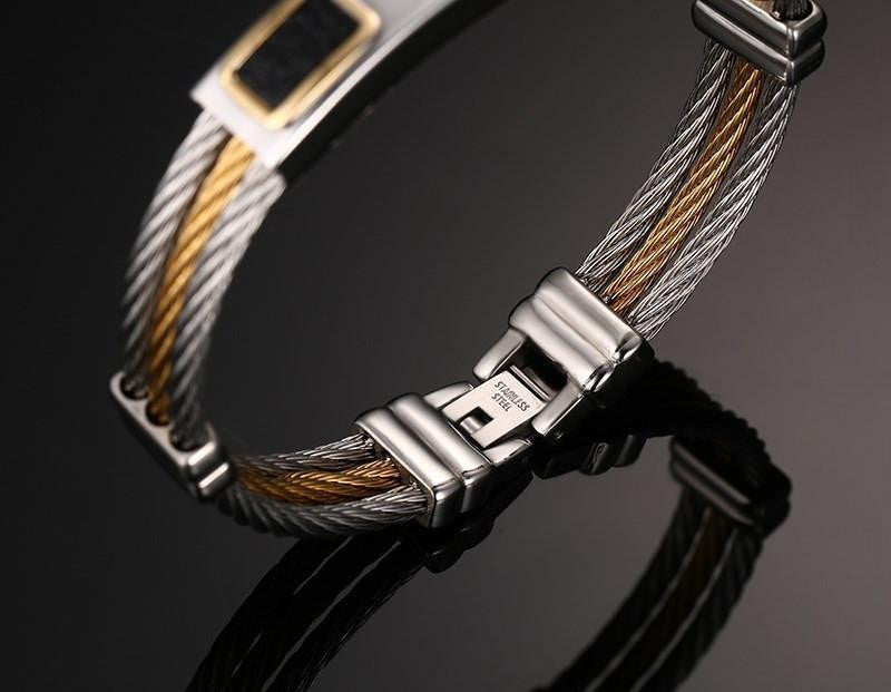 Two Tone Stainless Steel Twisted Cable Cross Bracelet Bracelets